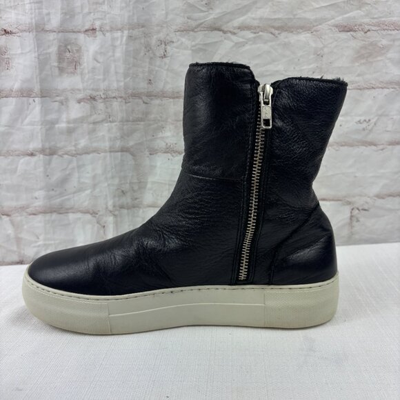 J/Slides Women's 8.5 Allie Faux Fur Lined Black Leather Sneaker Boots - Picture 6 of 9